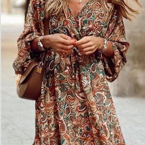Women Floral V Neck Mini women Dress casual
